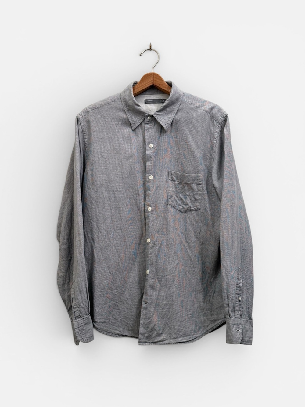 VINCE Men's Grey Button-Up Long-Sleeve Shirt